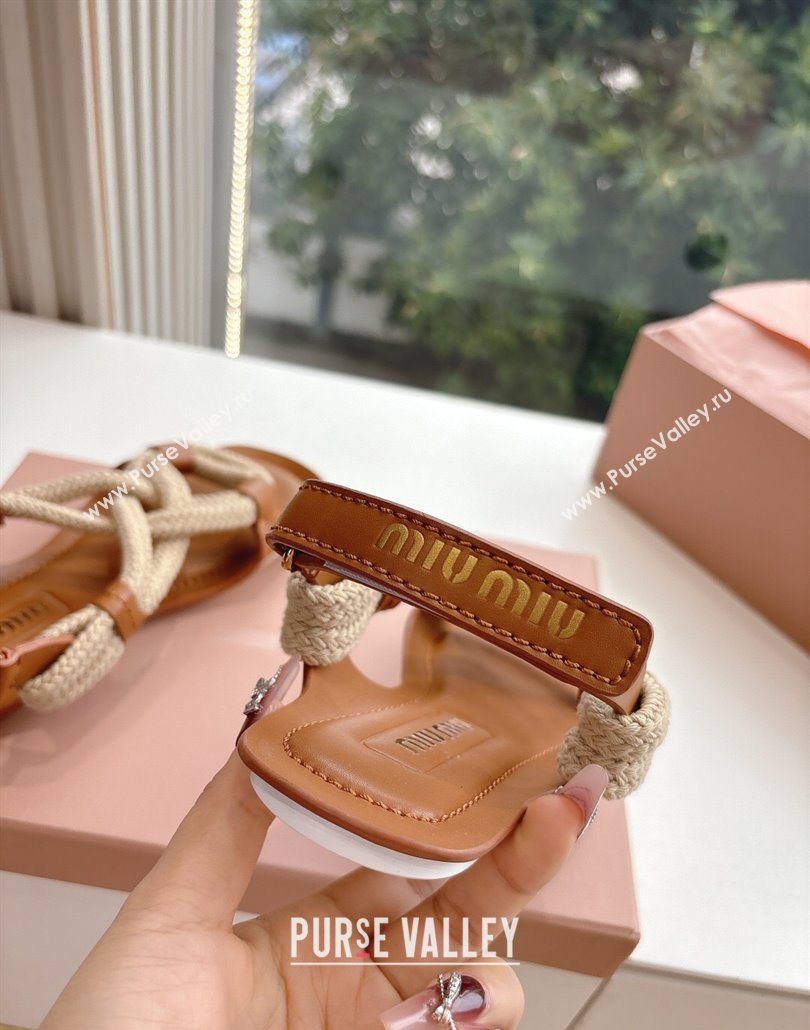Miu Miu Flat Cord Sandals Brown 2025 5X415E (HQG-250603150)