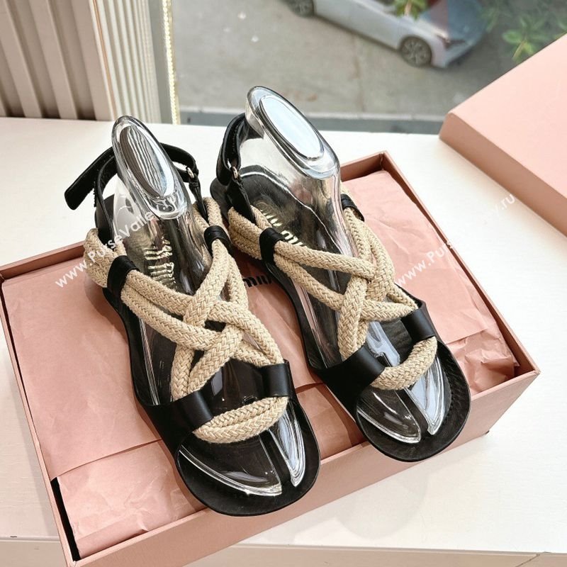 Miu Miu Flat Cord Sandals Black 2025 5X415E (HQG-250603151)
