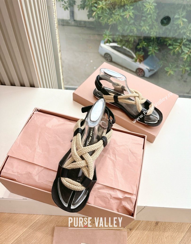 Miu Miu Flat Cord Sandals Black 2025 5X415E (HQG-250603151)