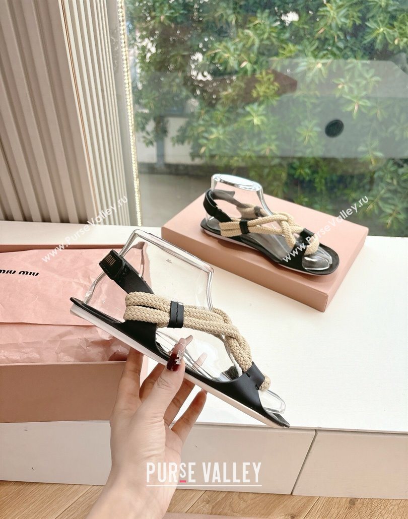 Miu Miu Flat Cord Sandals Black 2025 5X415E (HQG-250603151)
