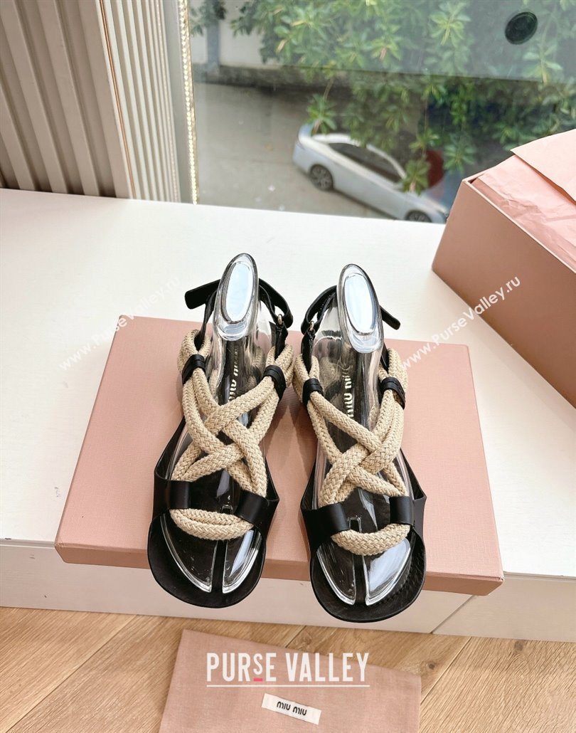 Miu Miu Flat Cord Sandals Black 2025 5X415E (HQG-250603151)