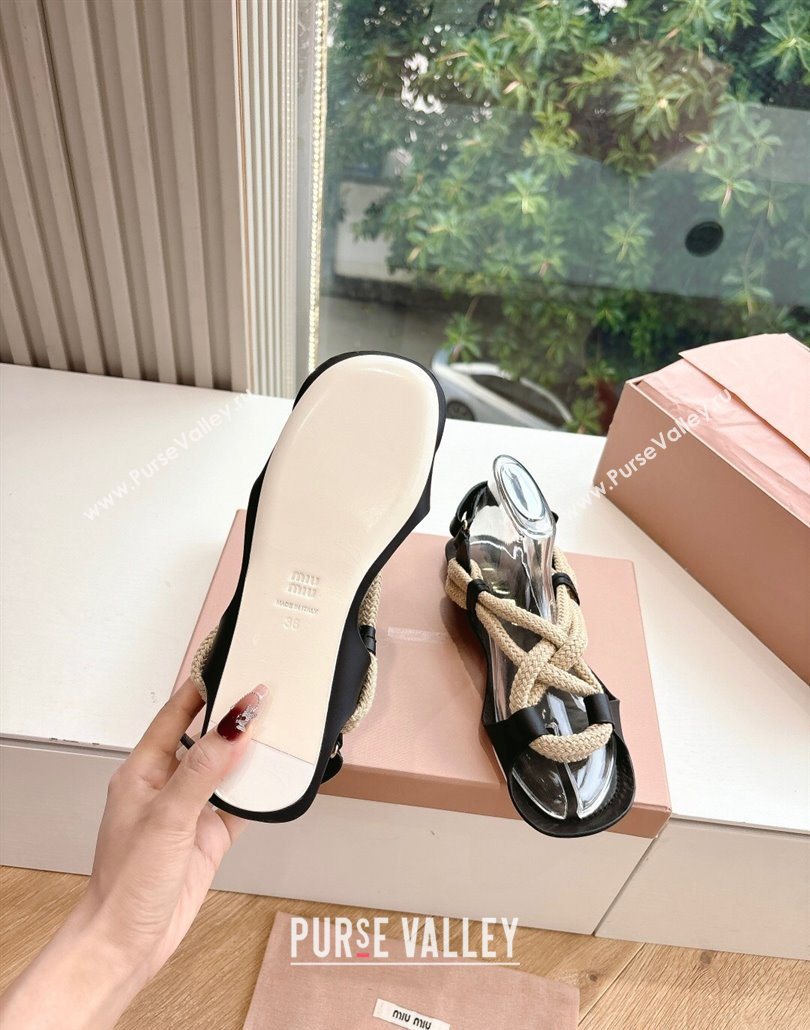 Miu Miu Flat Cord Sandals Black 2025 5X415E (HQG-250603151)