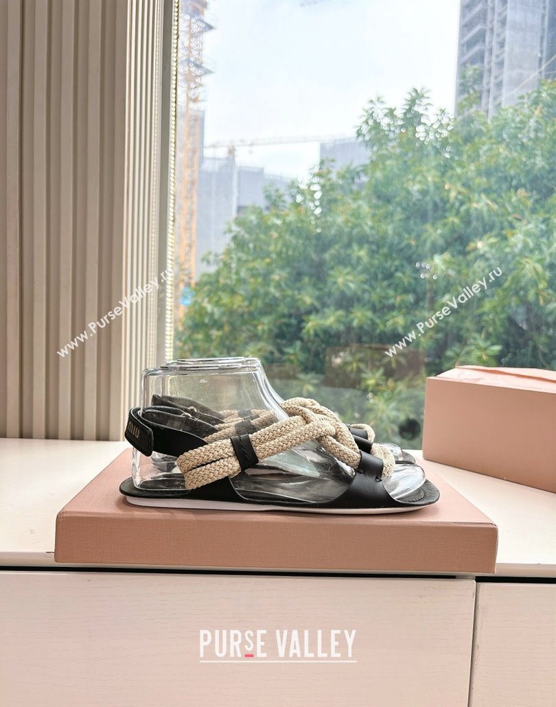 Miu Miu Flat Cord Sandals Black 2025 5X415E (HQG-250603151)