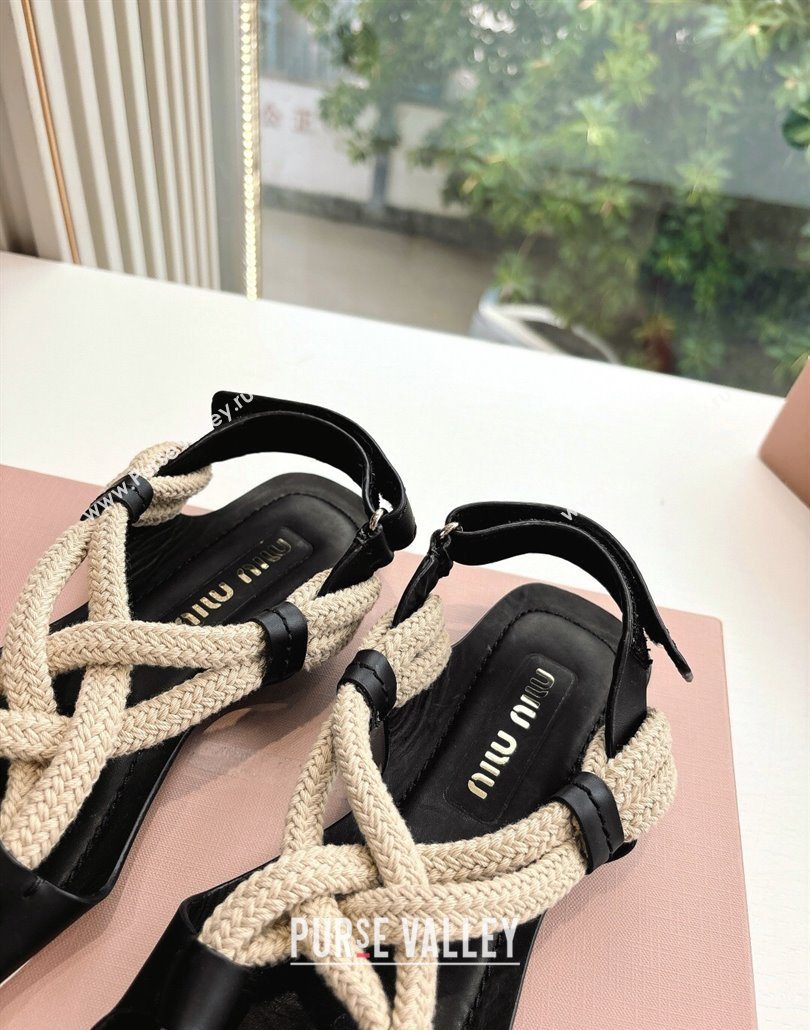 Miu Miu Flat Cord Sandals Black 2025 5X415E (HQG-250603151)