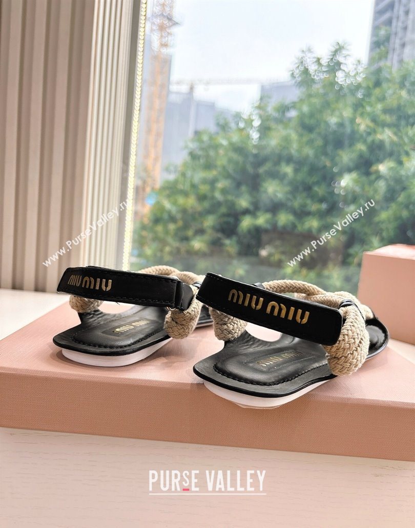 Miu Miu Flat Cord Sandals Black 2025 5X415E (HQG-250603151)