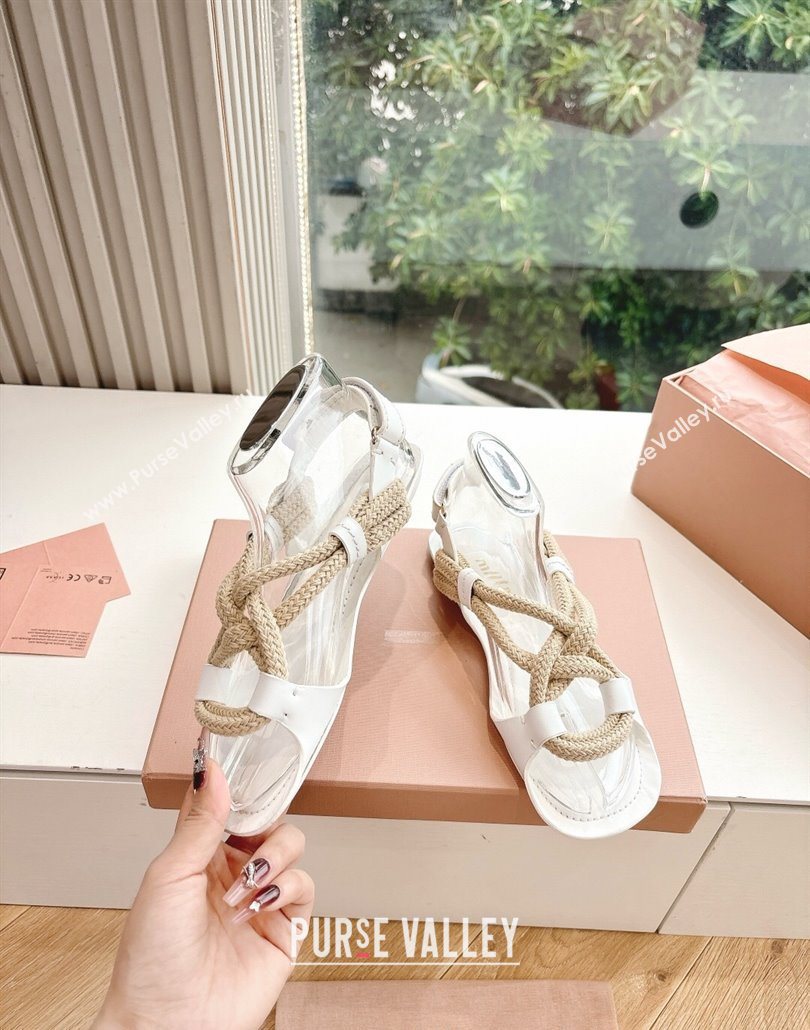 Miu Miu Flat Cord Sandals White 2025 5X415E (HQG-250603152)
