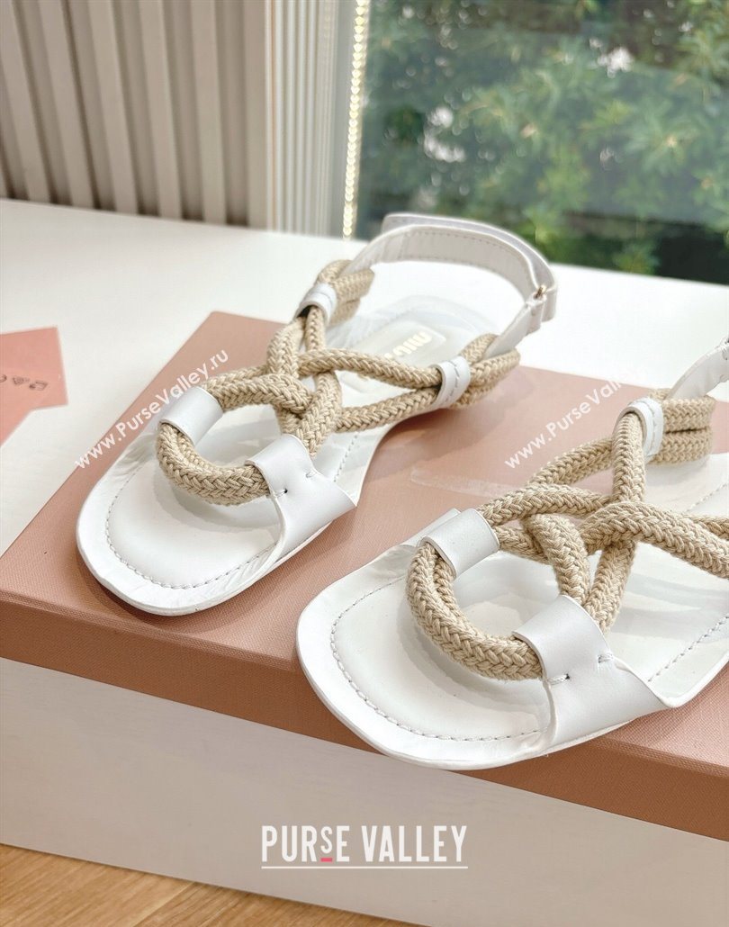 Miu Miu Flat Cord Sandals White 2025 5X415E (HQG-250603152)