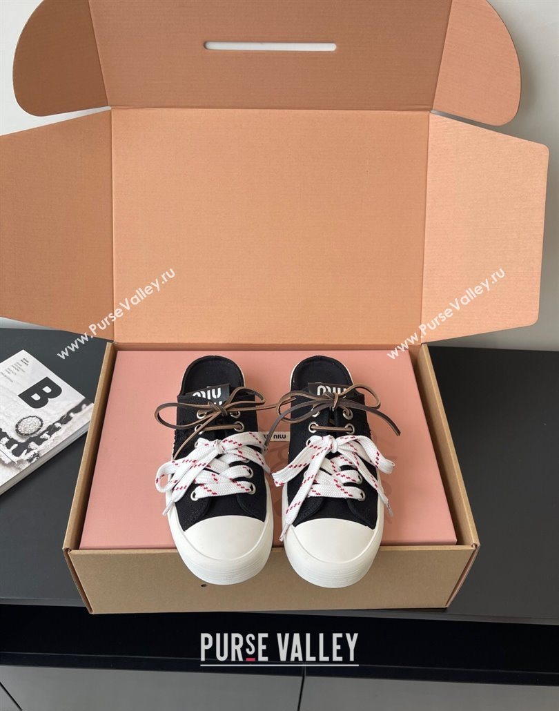 Miu Miu Washed Denim Sneaker Mules Black 2025 5E384E (HQG-250603089)
