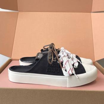 Miu Miu Washed Denim Sneaker Mules Black 2025 5E384E (HQG-250603089)