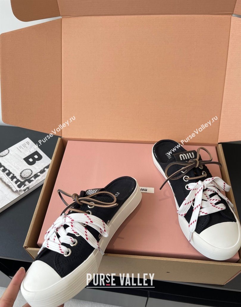 Miu Miu Washed Denim Sneaker Mules Black 2025 5E384E (HQG-250603089)