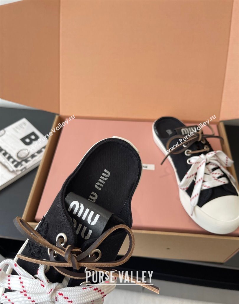 Miu Miu Washed Denim Sneaker Mules Black 2025 5E384E (HQG-250603089)