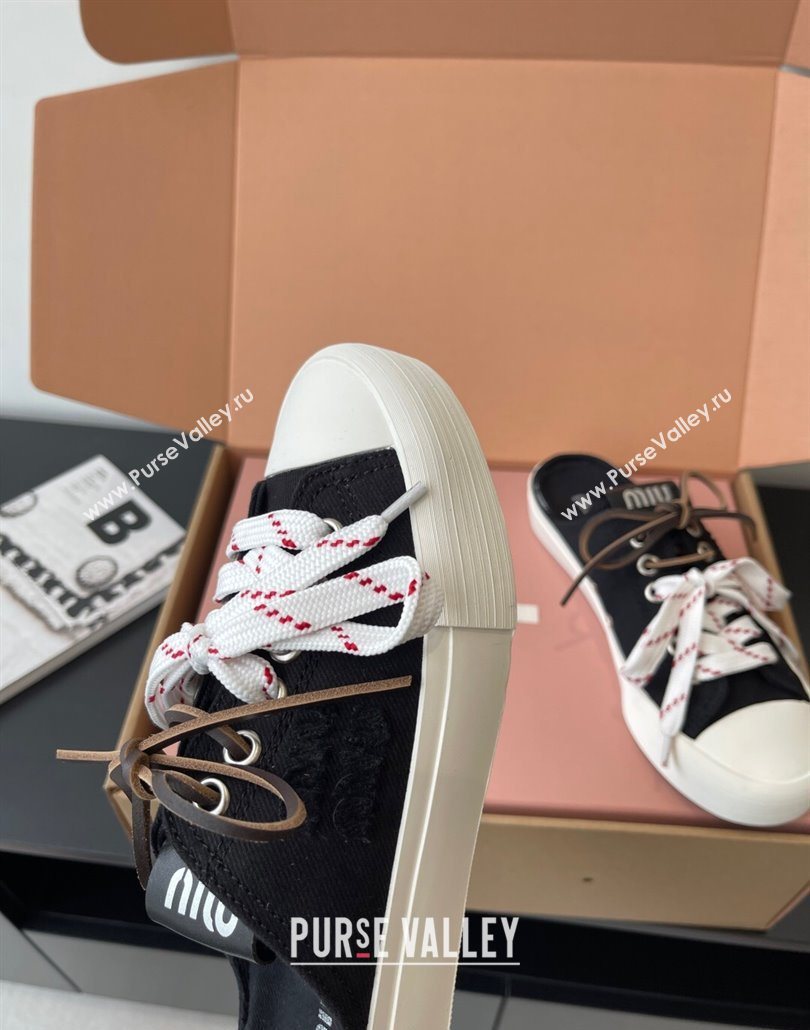 Miu Miu Washed Denim Sneaker Mules Black 2025 5E384E (HQG-250603089)