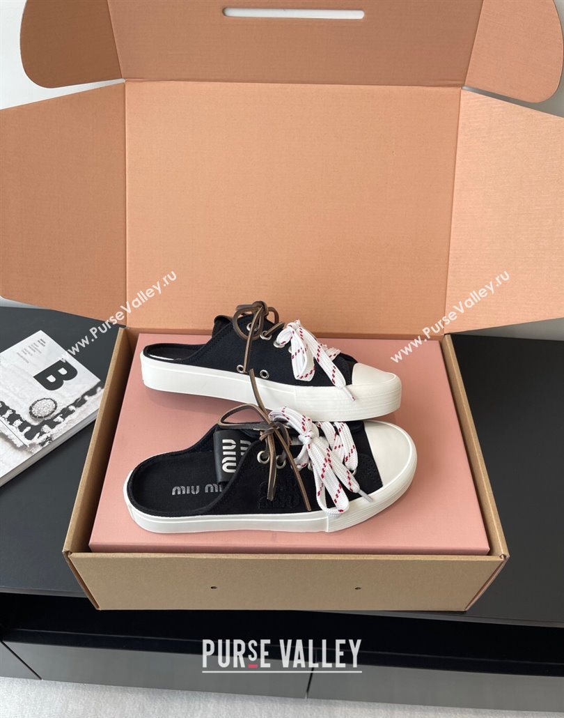 Miu Miu Washed Denim Sneaker Mules Black 2025 5E384E (HQG-250603089)