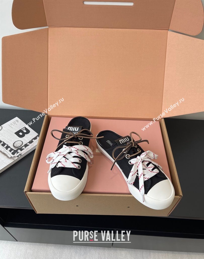 Miu Miu Washed Denim Sneaker Mules Black 2025 5E384E (HQG-250603089)
