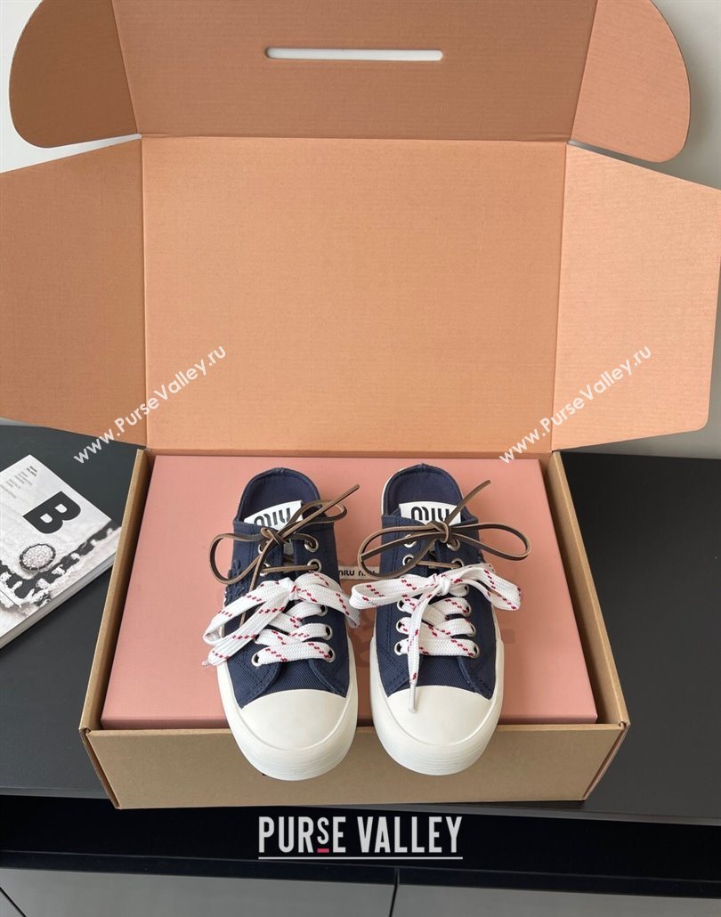 Miu Miu Washed Denim Sneaker Mules Dark Blue 2025 5E384E (HQG-250603090)