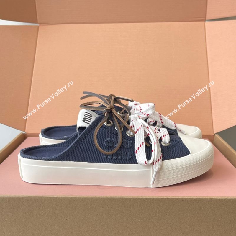 Miu Miu Washed Denim Sneaker Mules Dark Blue 2025 5E384E (HQG-250603090)