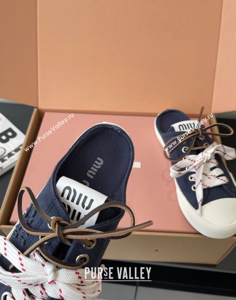 Miu Miu Washed Denim Sneaker Mules Dark Blue 2025 5E384E (HQG-250603090)