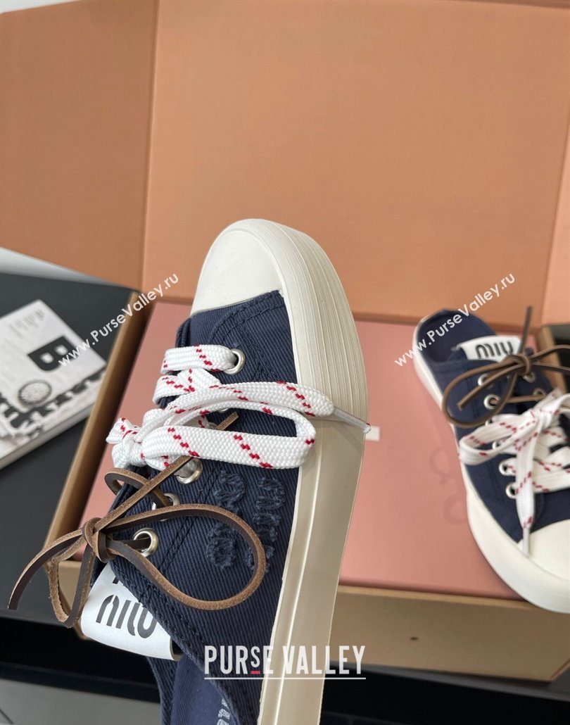 Miu Miu Washed Denim Sneaker Mules Dark Blue 2025 5E384E (HQG-250603090)