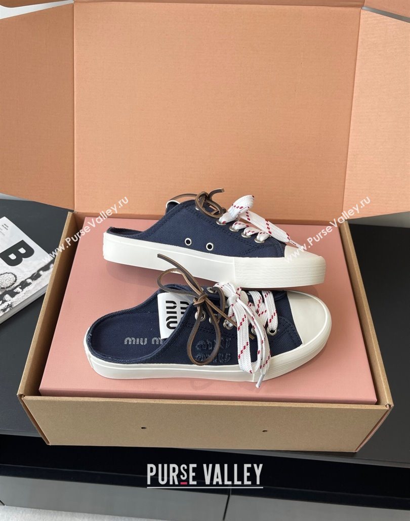 Miu Miu Washed Denim Sneaker Mules Dark Blue 2025 5E384E (HQG-250603090)