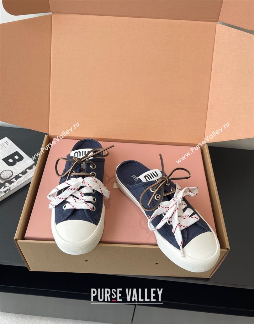 Miu Miu Washed Denim Sneaker Mules Dark Blue 2025 5E384E (HQG-250603090)