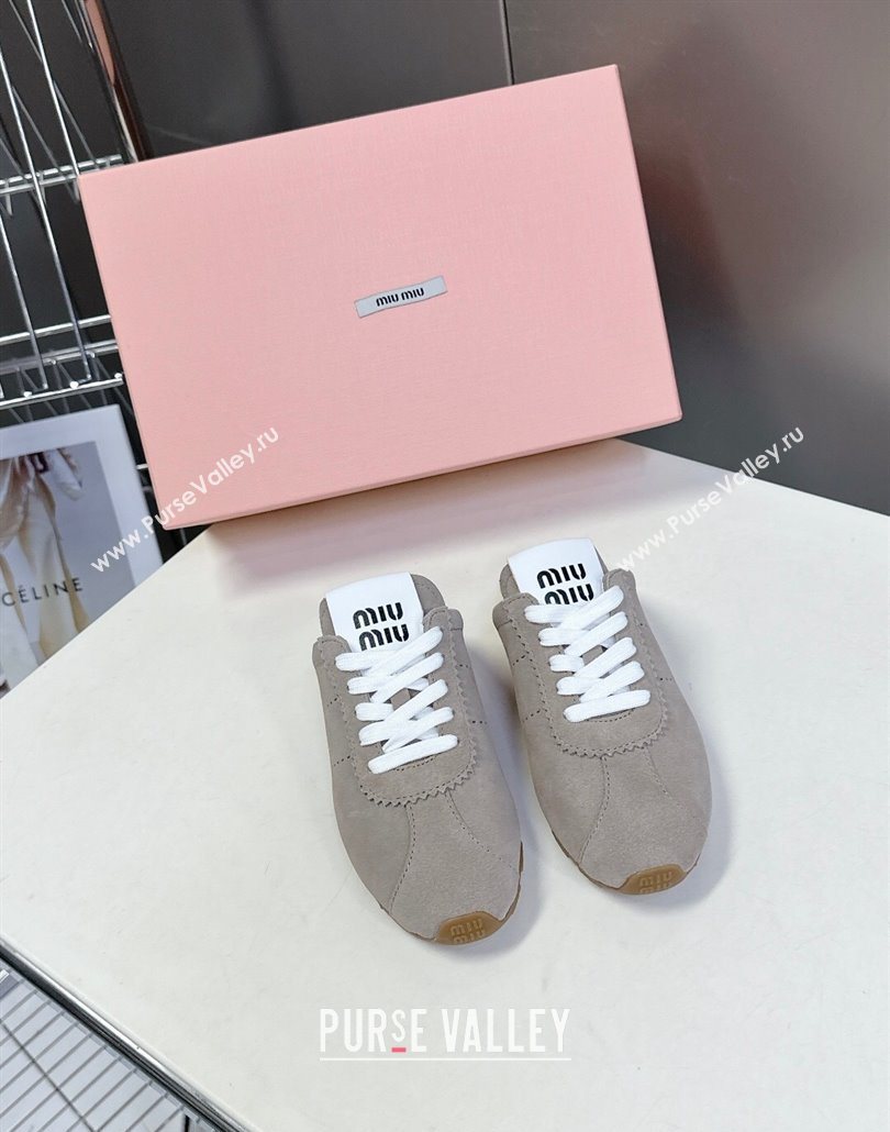Miu Miu Plumet Suede Flat Sneaker Mules Grey2 2025 MIU060303 (MD-250603106)