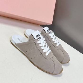 Miu Miu Plumet Suede Flat Sneaker Mules Grey2 2025 MIU060303 (MD-250603106)