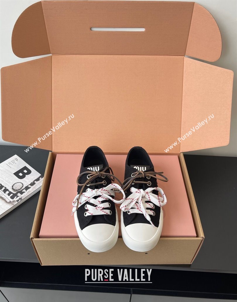 Miu Miu Washed Denim Low-top Sneakers Black 2025 5E384E (HQG-250603093)