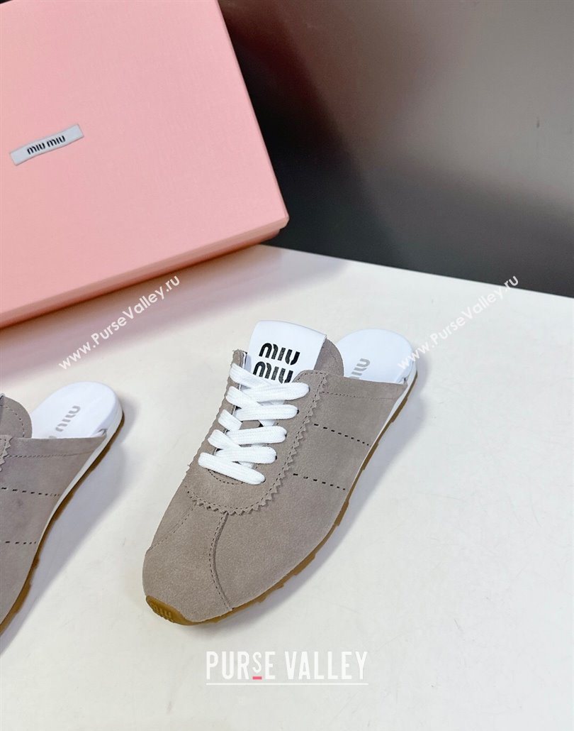 Miu Miu Plumet Suede Flat Sneaker Mules Grey2 2025 MIU060303 (MD-250603106)