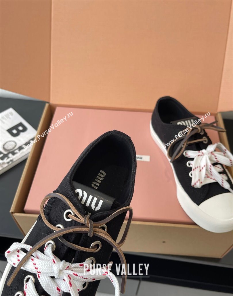 Miu Miu Washed Denim Low-top Sneakers Black 2025 5E384E (HQG-250603093)