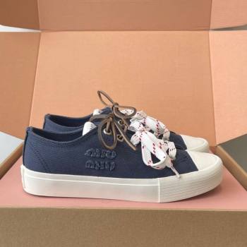 Miu Miu Washed Denim Low-top Sneakers Dark Blue 2025 5E384E (HQG-250603094)