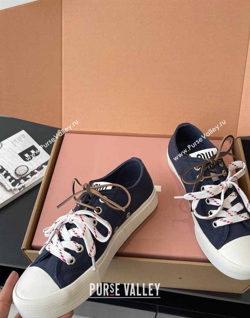 Miu Miu Washed Denim Low-top Sneakers Dark Blue 2025 5E384E (HQG-250603094)
