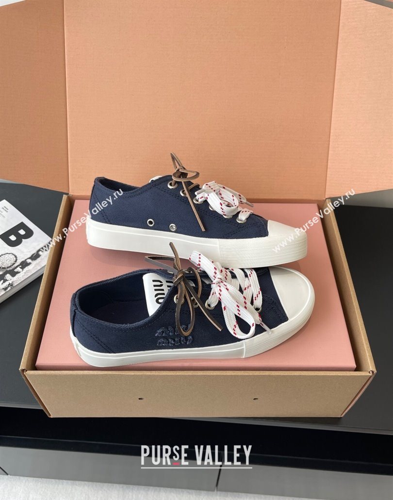 Miu Miu Washed Denim Low-top Sneakers Dark Blue 2025 5E384E (HQG-250603094)