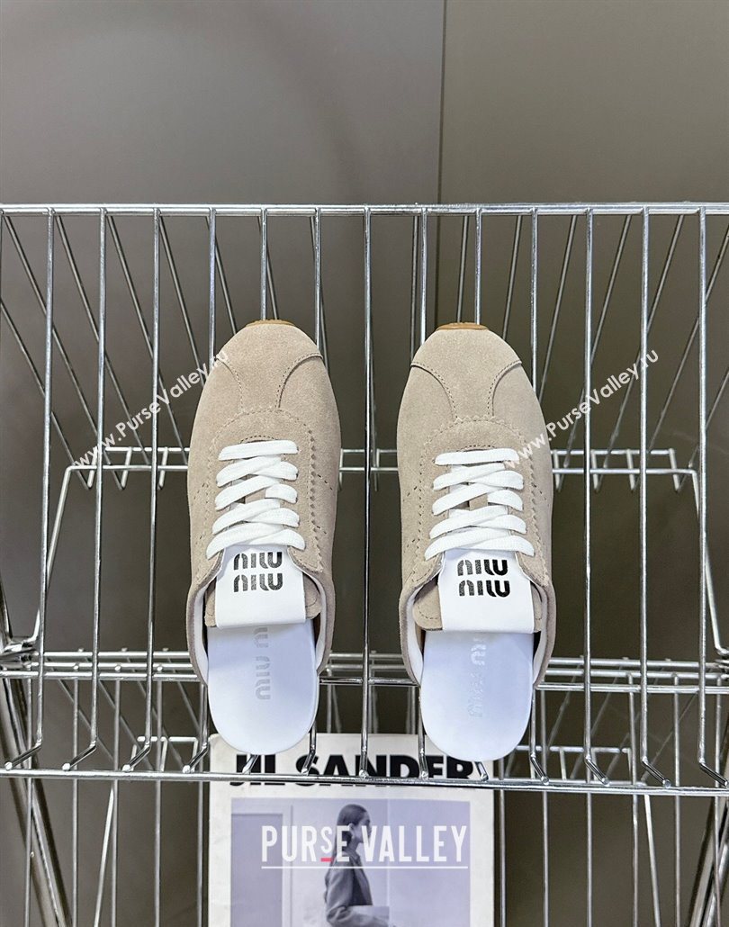 Miu Miu Plumet Suede Flat Sneaker Mules Grey2 2025 MIU060303 (MD-250603106)