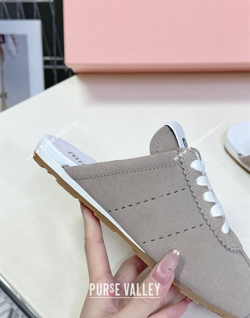 Miu Miu Plumet Suede Flat Sneaker Mules Grey2 2025 MIU060303 (MD-250603106)