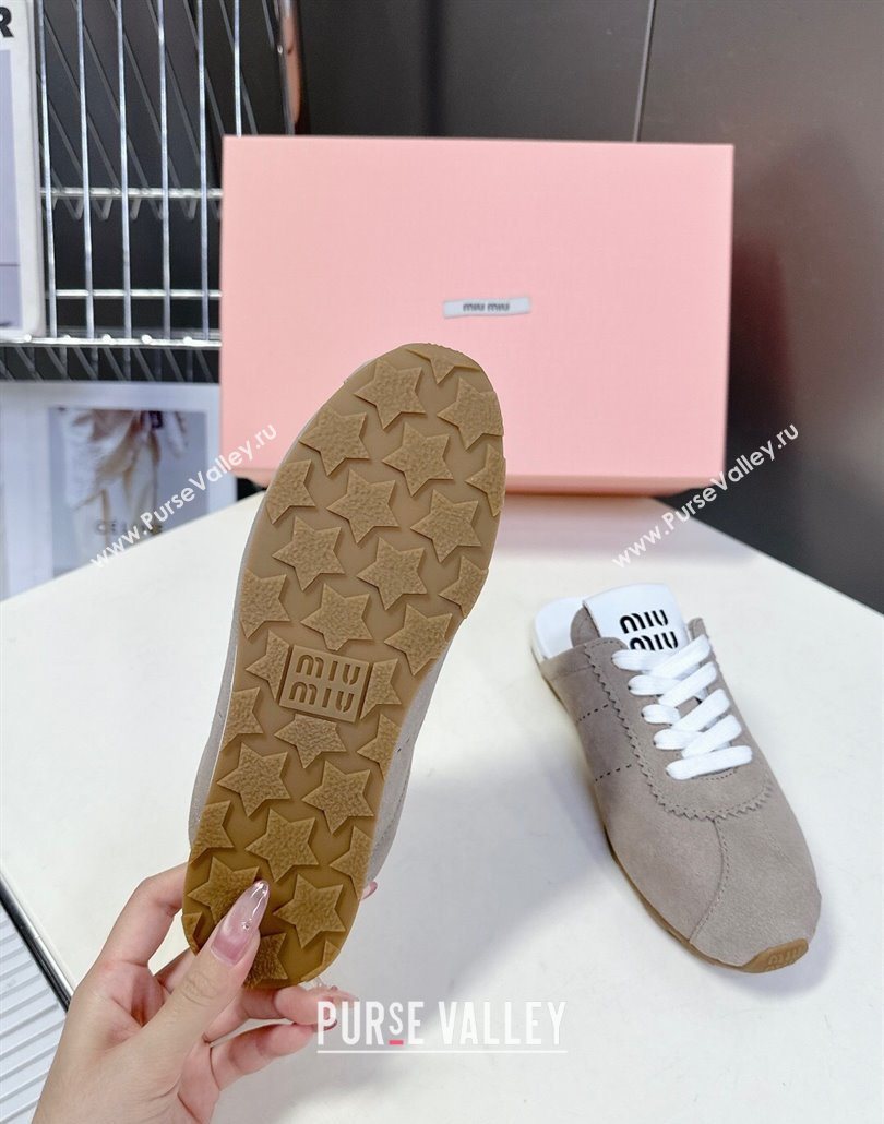 Miu Miu Plumet Suede Flat Sneaker Mules Grey2 2025 MIU060303 (MD-250603106)