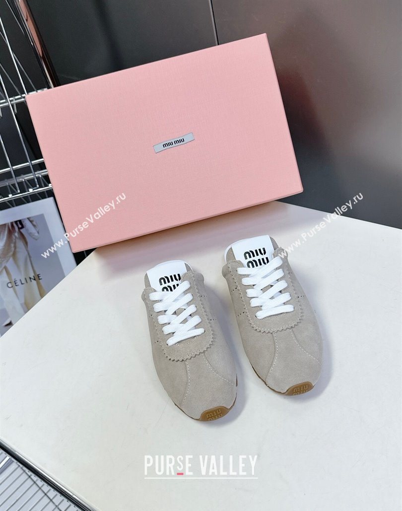 Miu Miu Plumet Suede Flat Sneaker Mules Grey3 2025 MIU060303 (MD-250603108)