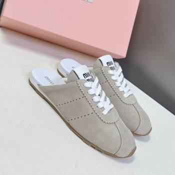 Miu Miu Plumet Suede Flat Sneaker Mules Grey3 2025 MIU060303 (MD-250603108)