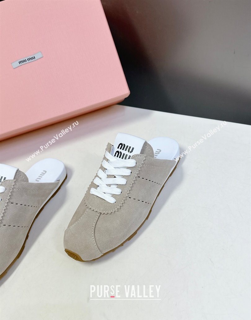 Miu Miu Plumet Suede Flat Sneaker Mules Grey3 2025 MIU060303 (MD-250603108)