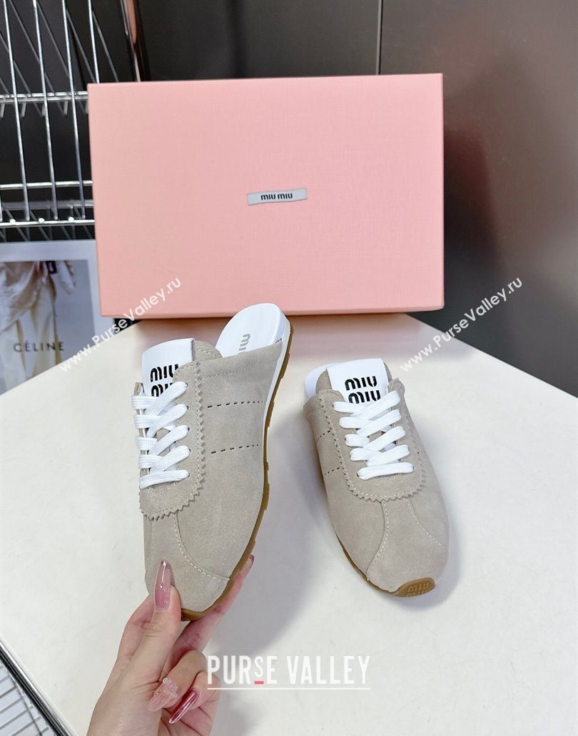 Miu Miu Plumet Suede Flat Sneaker Mules Grey3 2025 MIU060303 (MD-250603108)