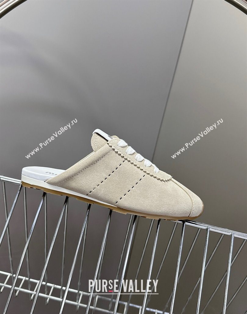 Miu Miu Plumet Suede Flat Sneaker Mules Grey3 2025 MIU060303 (MD-250603108)