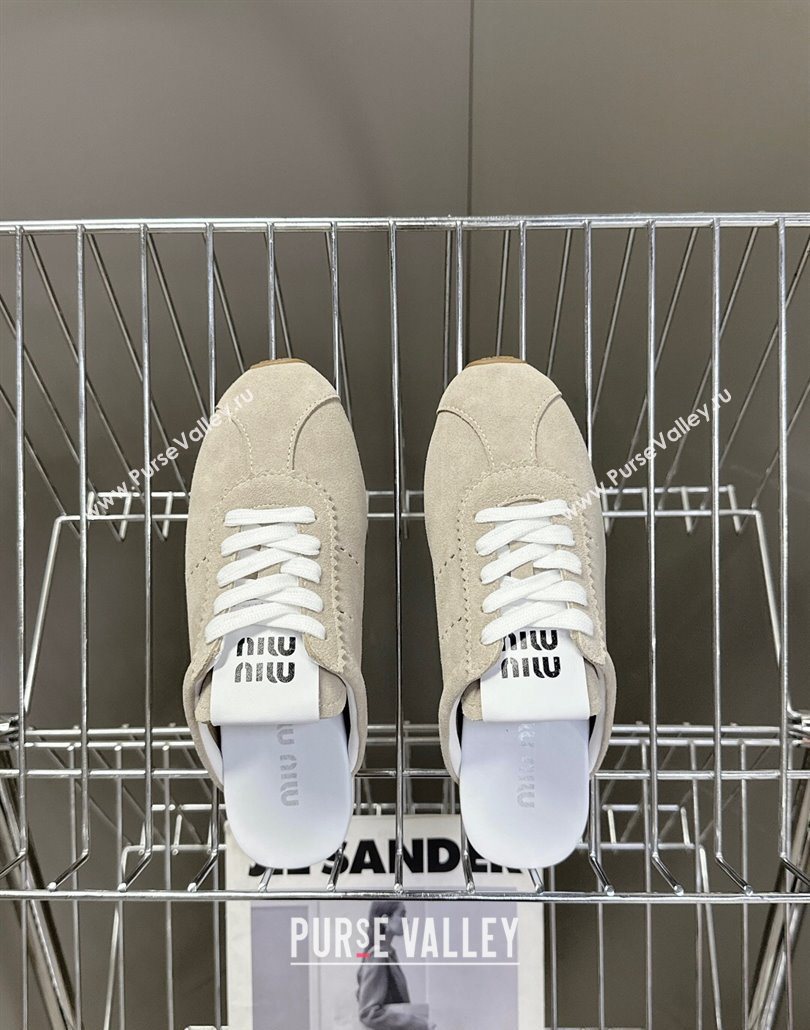 Miu Miu Plumet Suede Flat Sneaker Mules Grey3 2025 MIU060303 (MD-250603108)