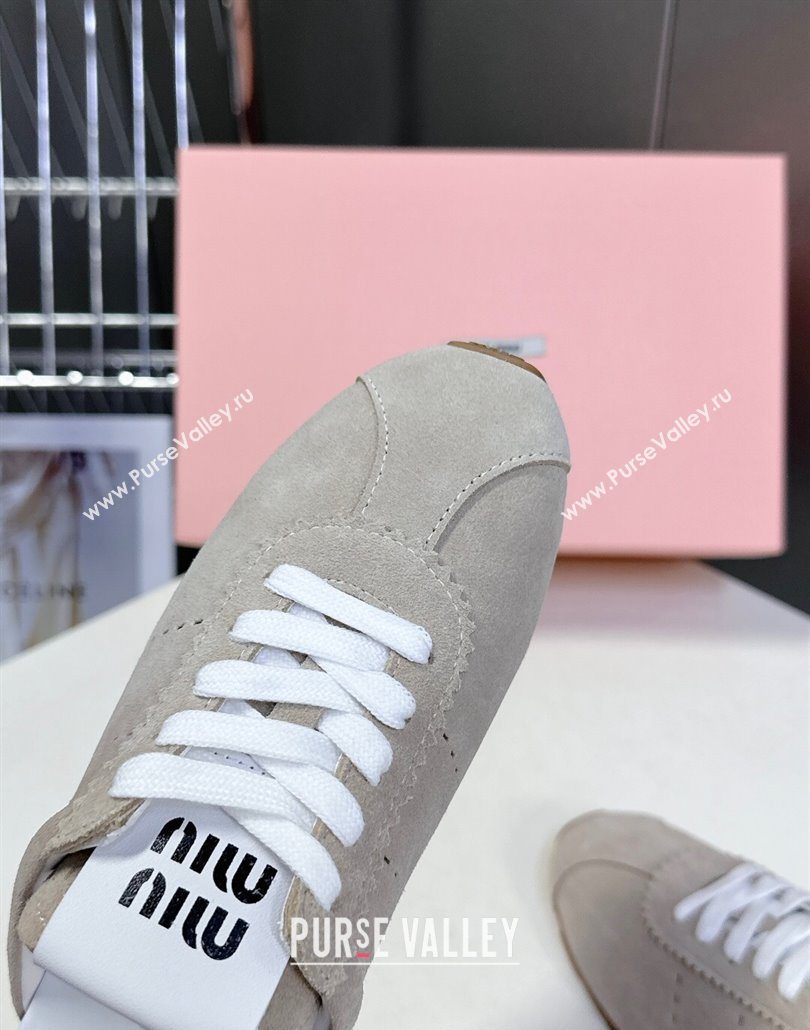 Miu Miu Plumet Suede Flat Sneaker Mules Grey3 2025 MIU060303 (MD-250603108)