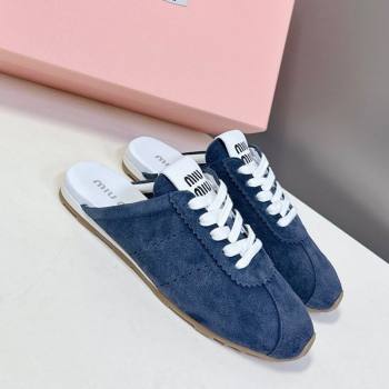 Miu Miu Plumet Suede Flat Sneaker Mules Dark Blue 2025 MIU060303 (MD-250603109)