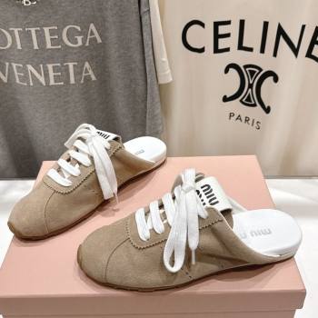 Miu Miu Plumet Suede Flat Sneaker Mules Beige 2025 MIU060303 (MD-250603112)