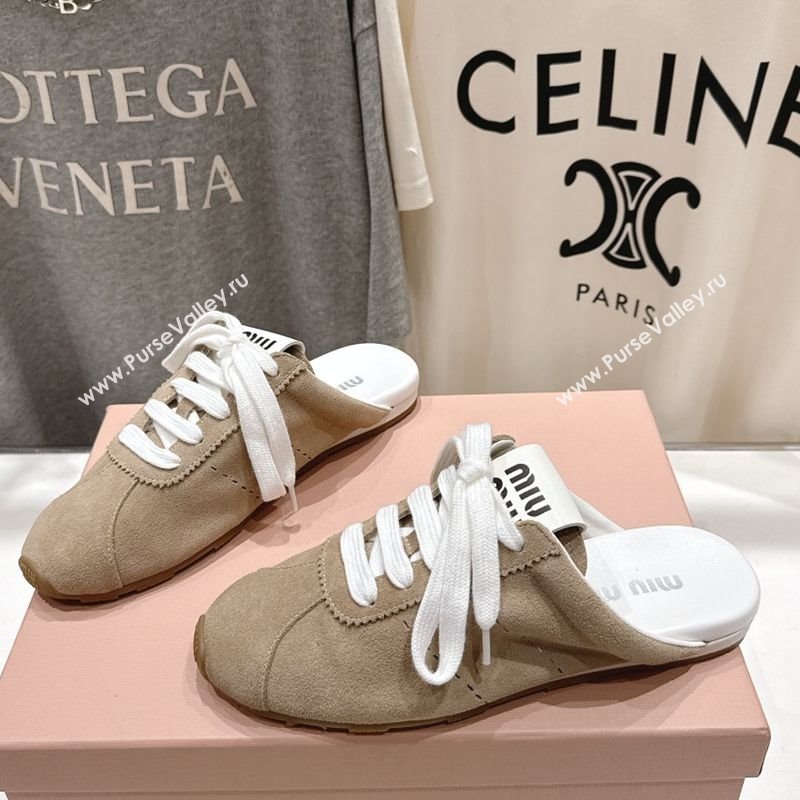 Miu Miu Plumet Suede Flat Sneaker Mules Beige 2025 MIU060303 (MD-250603112)