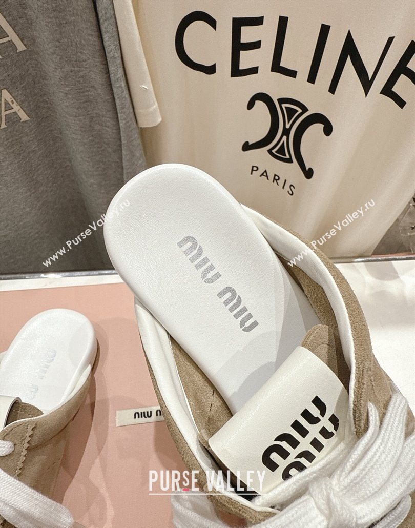 Miu Miu Plumet Suede Flat Sneaker Mules Beige 2025 MIU060303 (MD-250603112)
