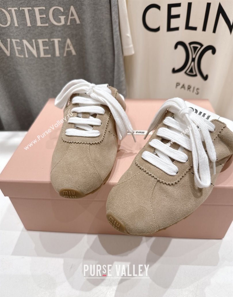 Miu Miu Plumet Suede Flat Sneaker Mules Beige 2025 MIU060303 (MD-250603112)