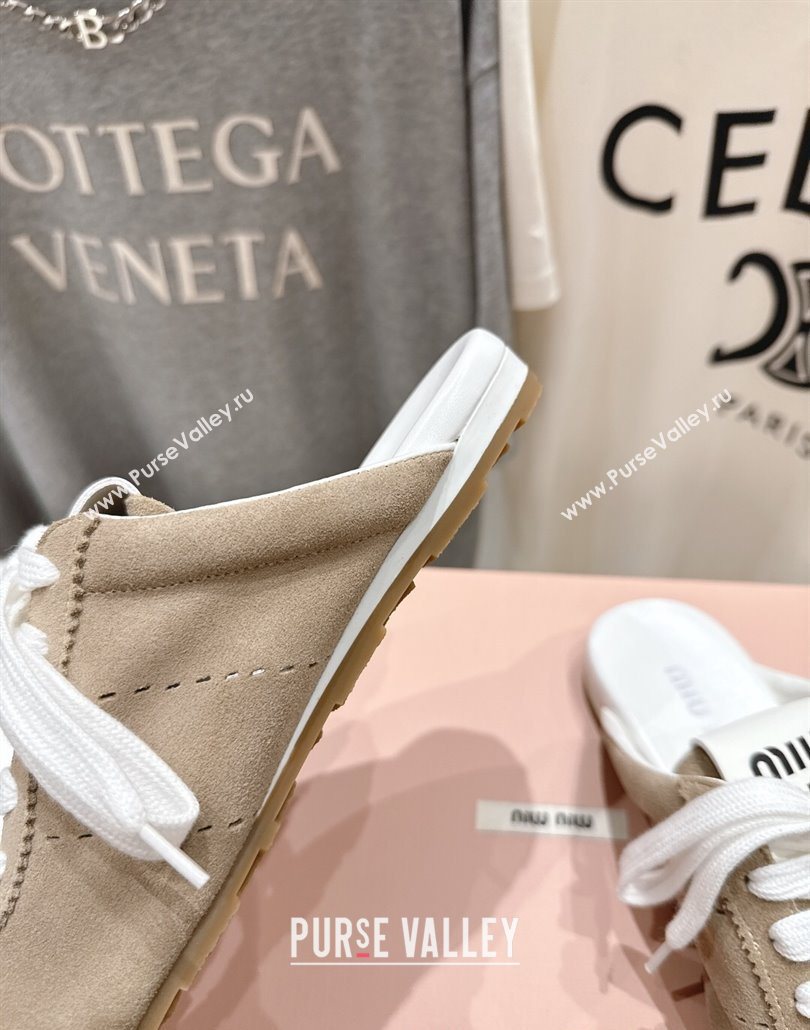 Miu Miu Plumet Suede Flat Sneaker Mules Beige 2025 MIU060303 (MD-250603112)