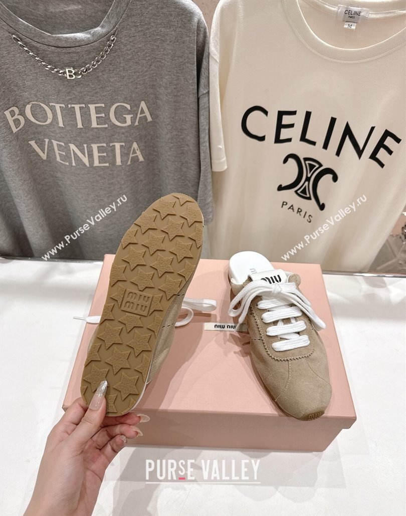 Miu Miu Plumet Suede Flat Sneaker Mules Beige 2025 MIU060303 (MD-250603112)