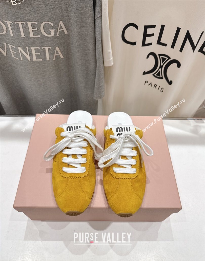 Miu Miu Plumet Suede Flat Sneaker Mules Yellow 2025 MIU060303 (MD-250603113)